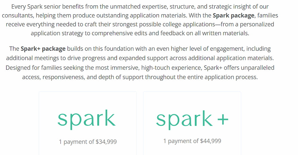 Spark Admissions Pricing