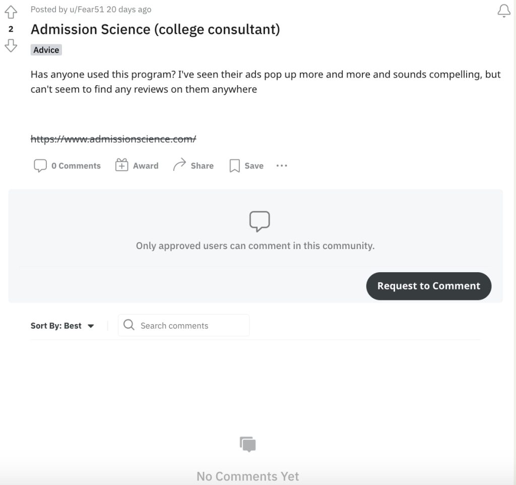 Admission Science reviews