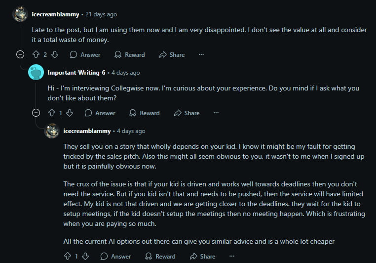 collegewise reviews reddit
