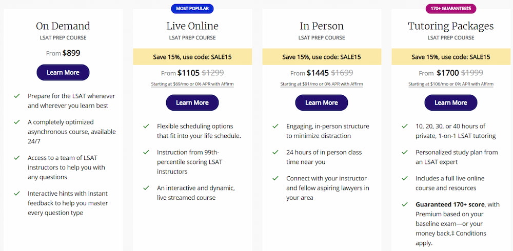 Kaplan LSAT prep pricing